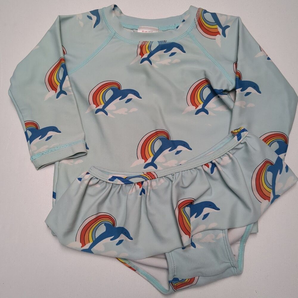 Hanna Andersson Blue Dolphin Rainbow Tankini Rashguard Swim Bathing Suit 2T